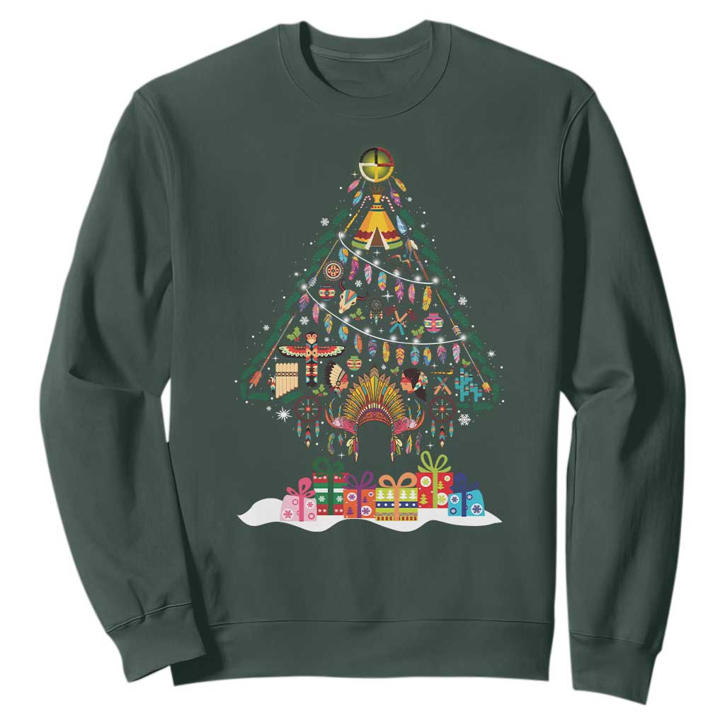 Funny Native American Christmas Tree Medicine Wheel Sweatshirt TS11 Dark Forest Green Print Your Wear