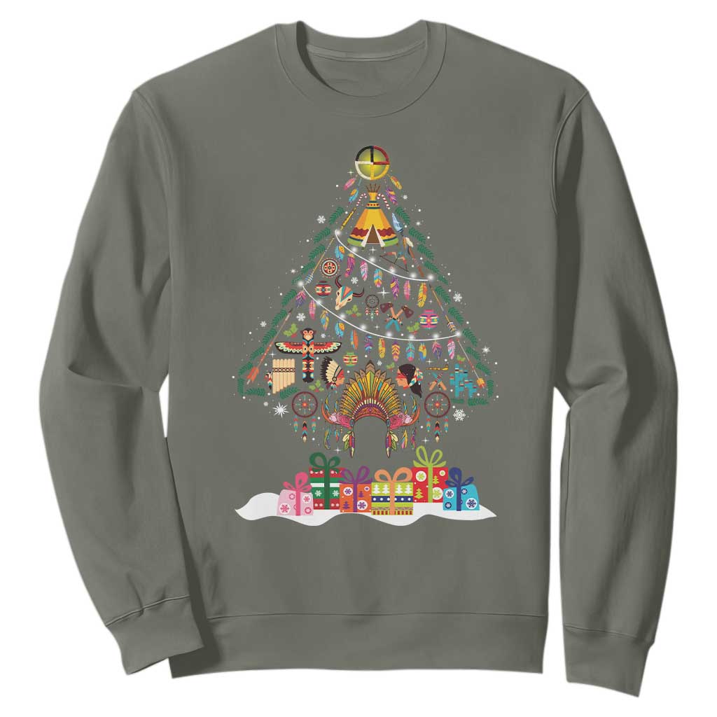 Funny Native American Christmas Tree Medicine Wheel Sweatshirt TS11 Military Green Print Your Wear