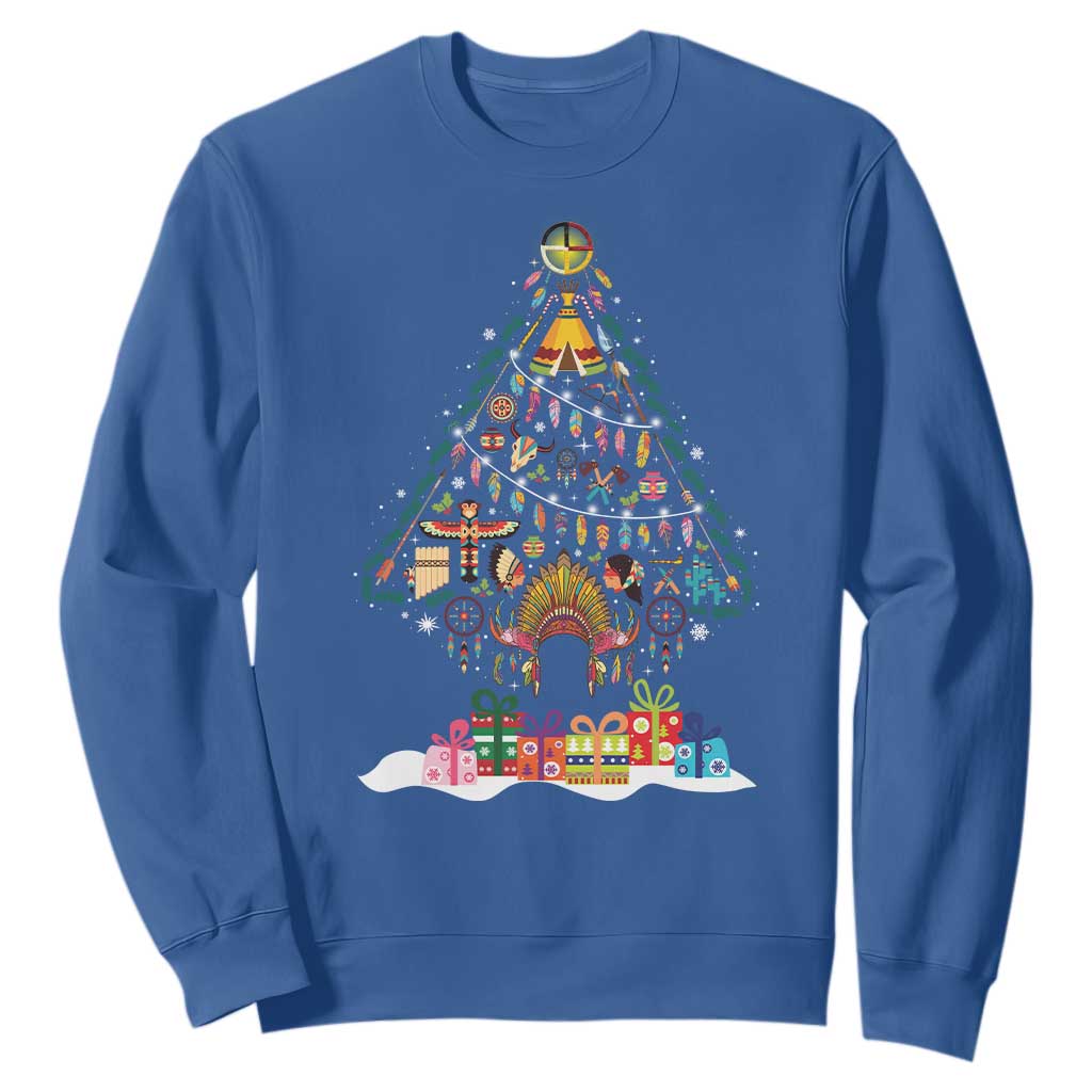 Funny Native American Christmas Tree Medicine Wheel Sweatshirt TS11 Royal Blue Print Your Wear