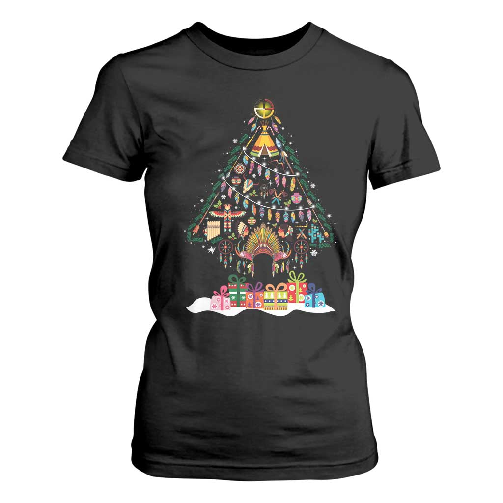 Funny Native American Christmas Tree Medicine Wheel T Shirt For Women TS11 Black Print Your Wear