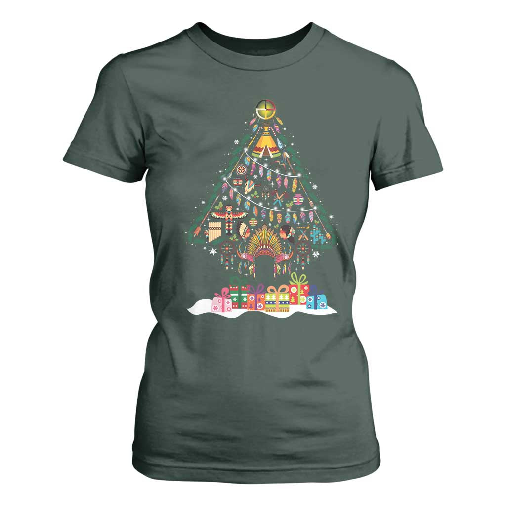 Funny Native American Christmas Tree Medicine Wheel T Shirt For Women TS11 Dark Forest Green Print Your Wear