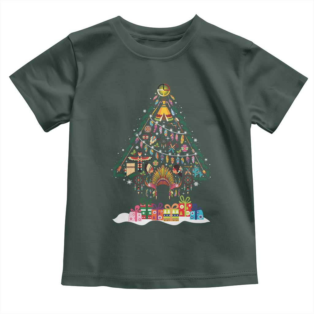 Funny Native American Christmas Tree Medicine Wheel Toddler T Shirt TS11 Dark Forest Green Print Your Wear