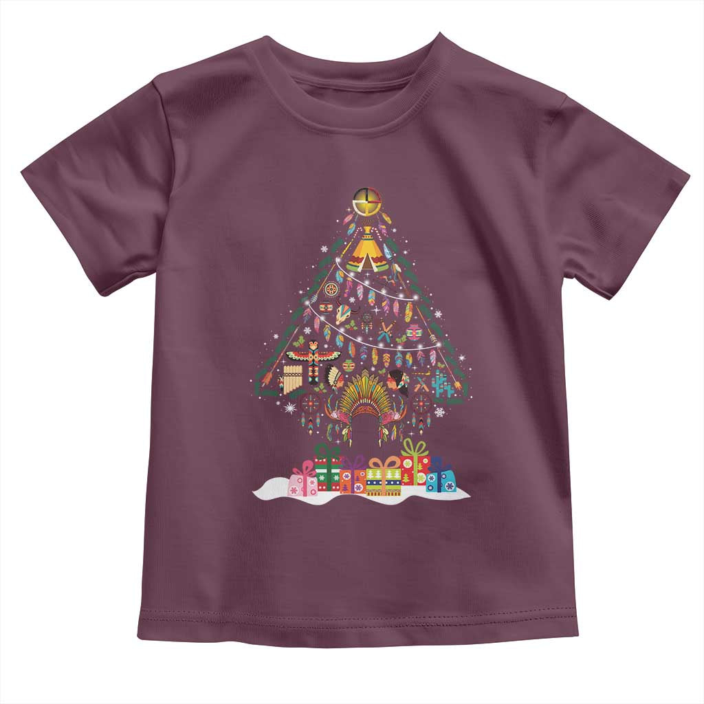 Funny Native American Christmas Tree Medicine Wheel Toddler T Shirt TS11 Maroon Print Your Wear