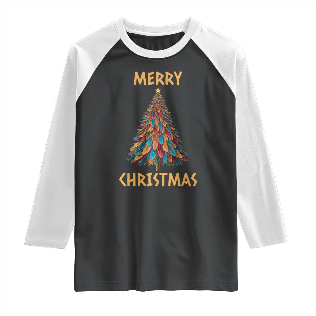 Funny Native American Eagle Feather Christmas Tree Raglan Shirt TS11 Black White Print Your Wear