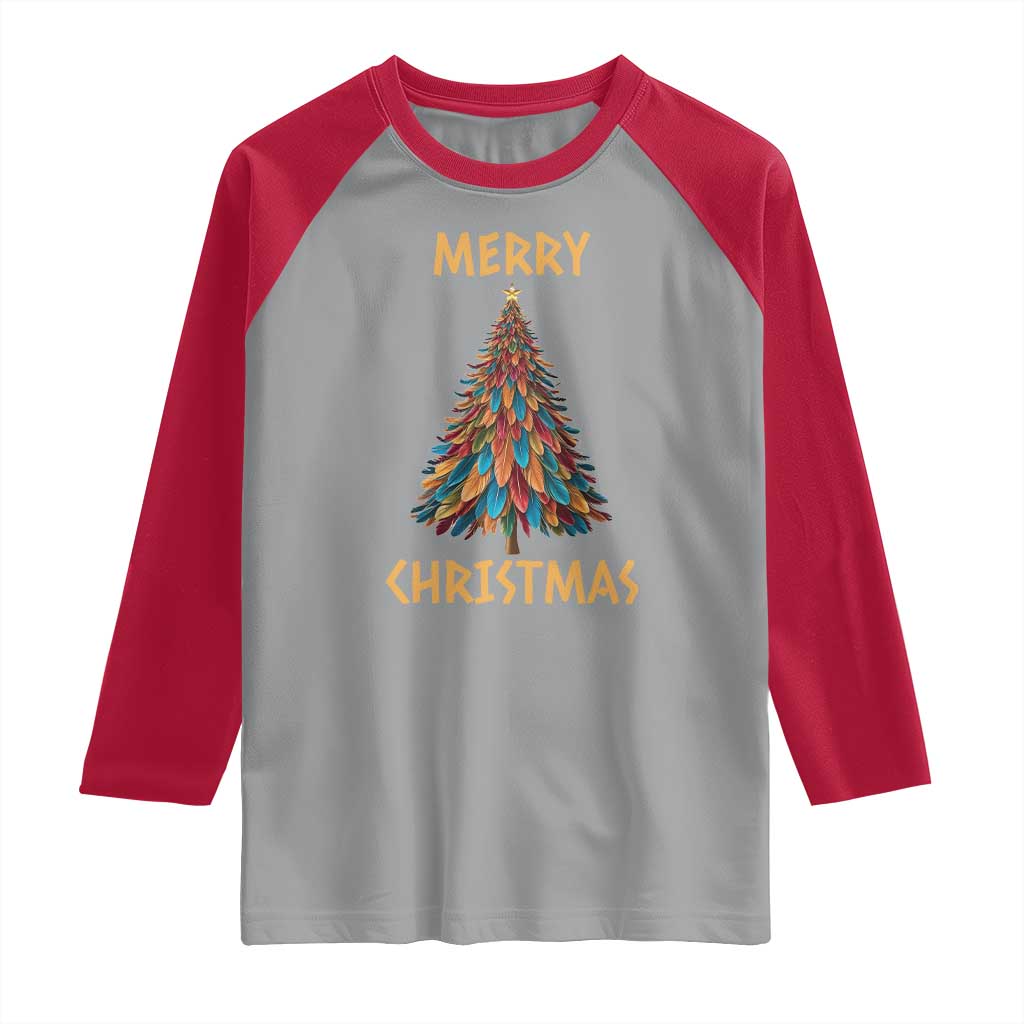 Funny Native American Eagle Feather Christmas Tree Raglan Shirt TS11 Sport Gray Red Print Your Wear