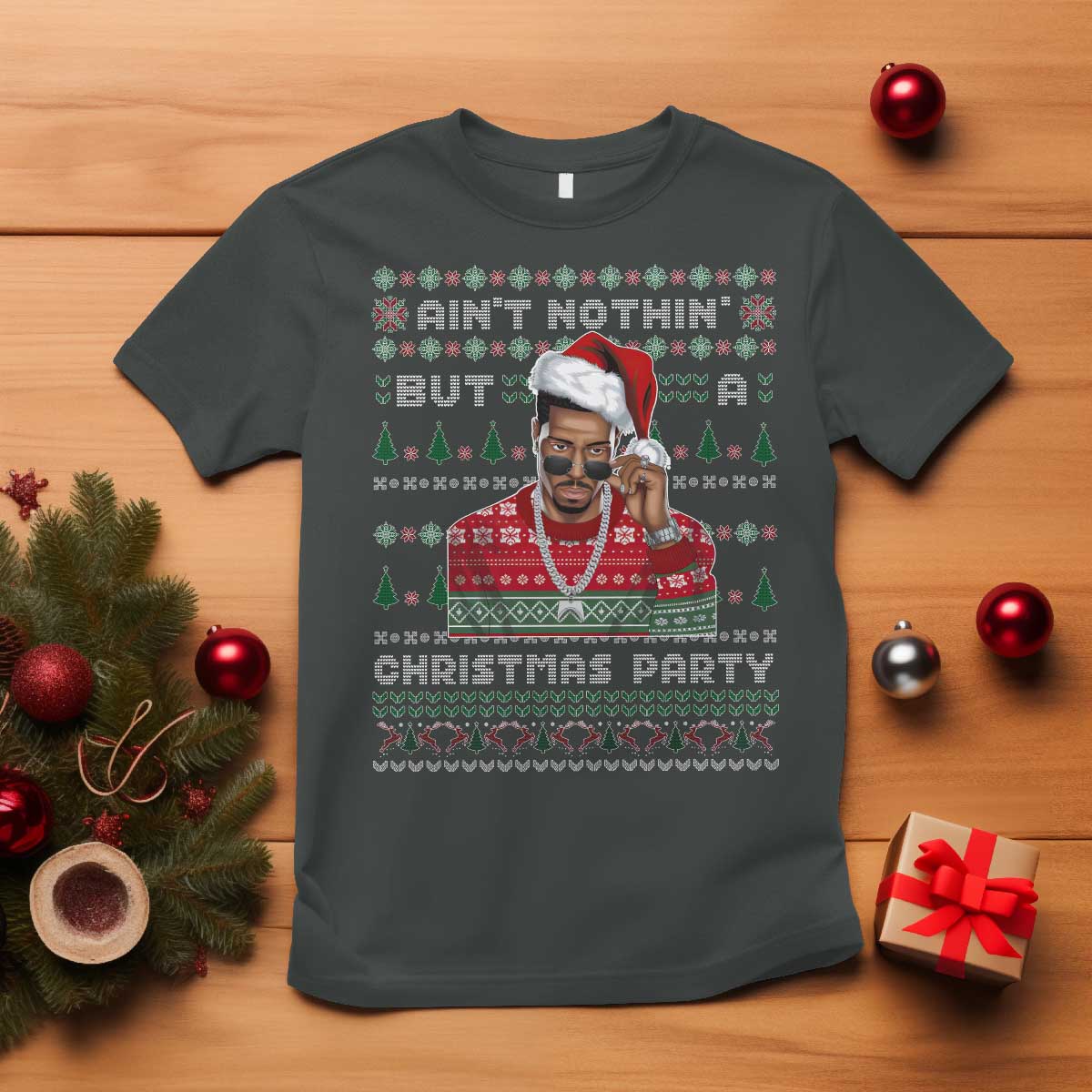 Funny Dirty Santa Diddy Christmas T Shirt Ain't Nothin' But A Christmas Party Santa TS11 Dark Heather Print Your Wear