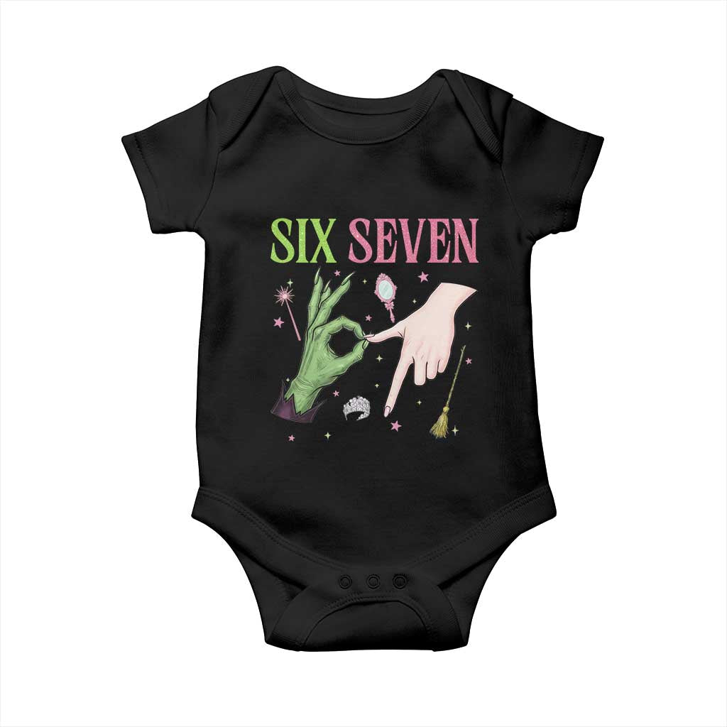 Funny Six Seven Witch Pink And Green Broomstick Magic Wand Baby Onesie TS11 Black Print Your Wear