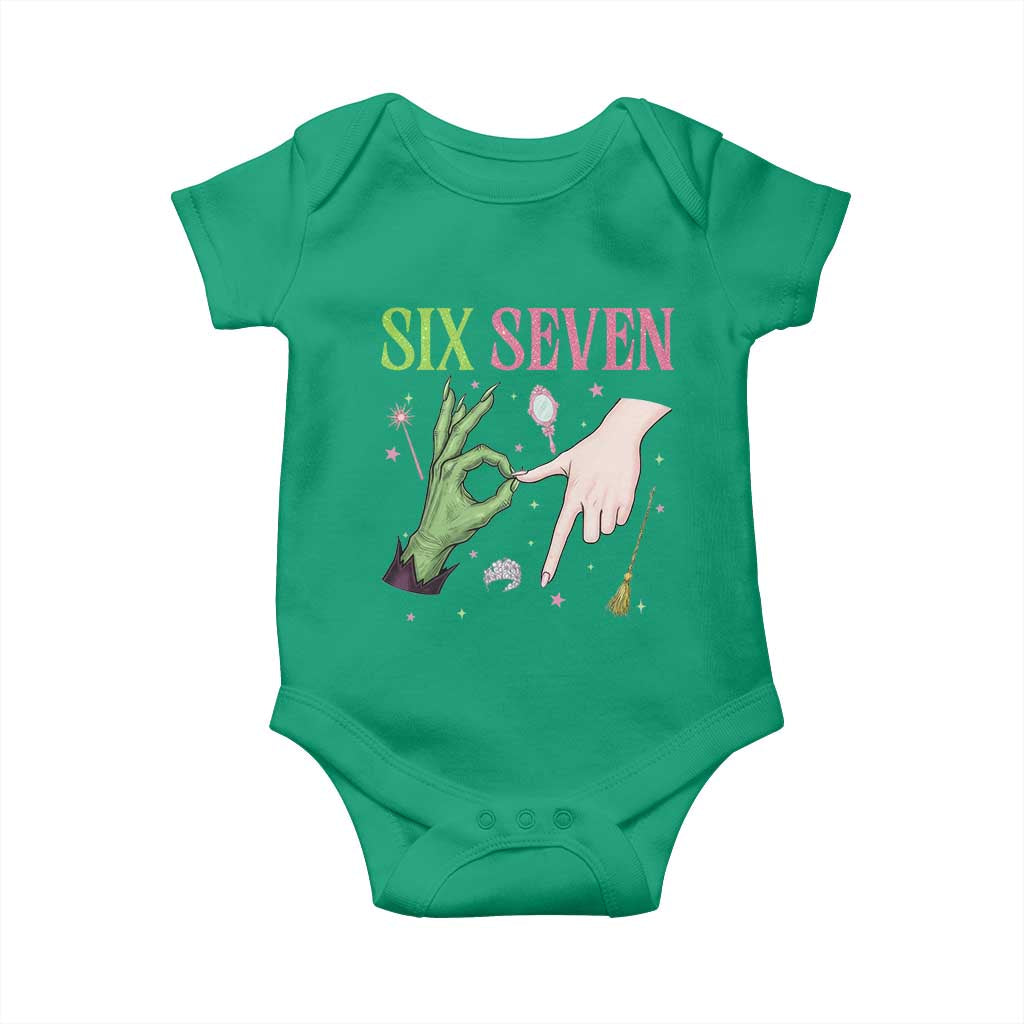 Funny Six Seven Witch Pink And Green Broomstick Magic Wand Baby Onesie TS11 Irish Green Print Your Wear