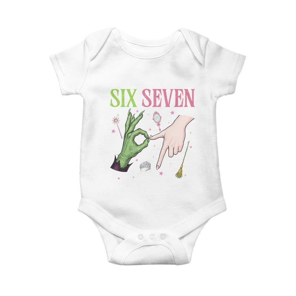 Funny Six Seven Witch Pink And Green Broomstick Magic Wand Baby Onesie TS11 White Print Your Wear