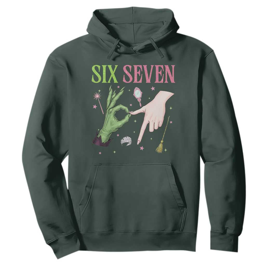 Funny Six Seven Witch Pink And Green Broomstick Magic Wand Hoodie TS11 Dark Forest Green Print Your Wear