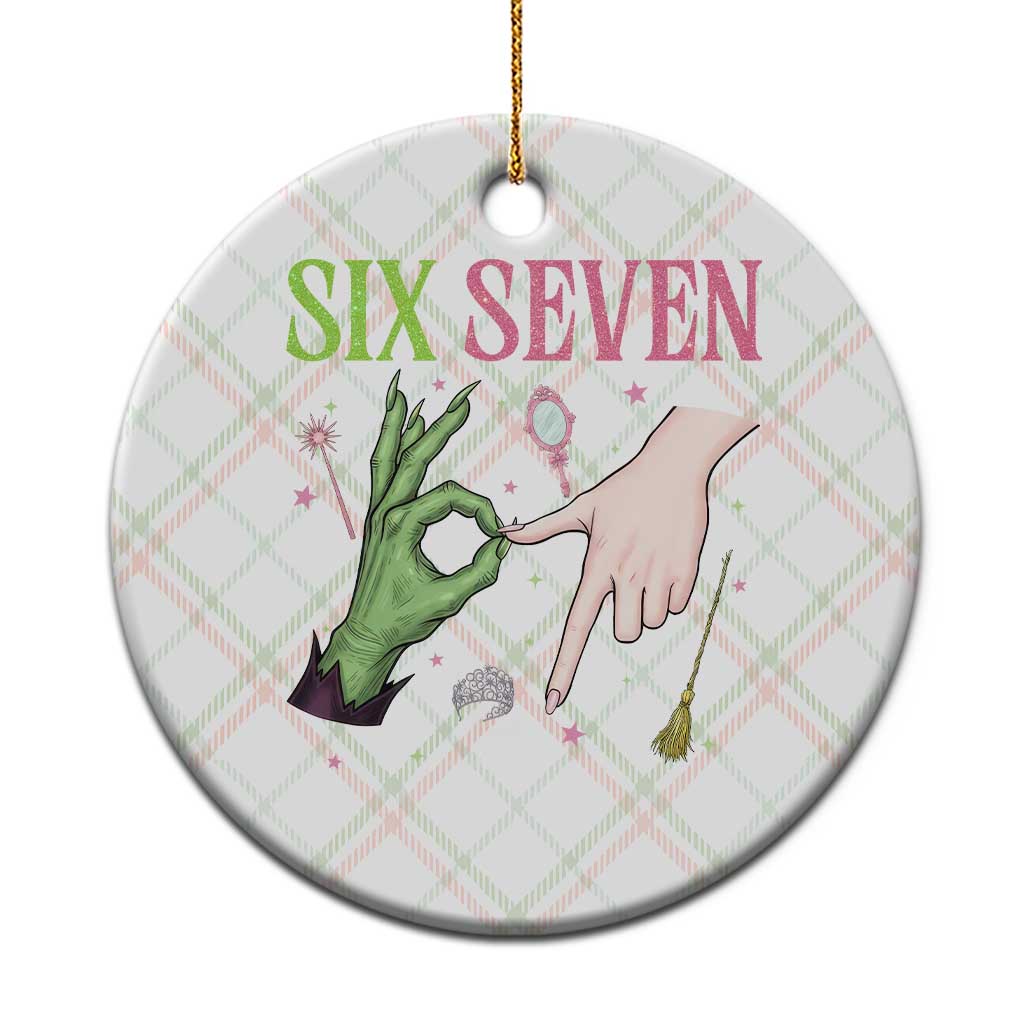 Funny Six Seven Witch Pink And Green Broomstick Magic Wand Ceramic Ornament - Print Your Wear