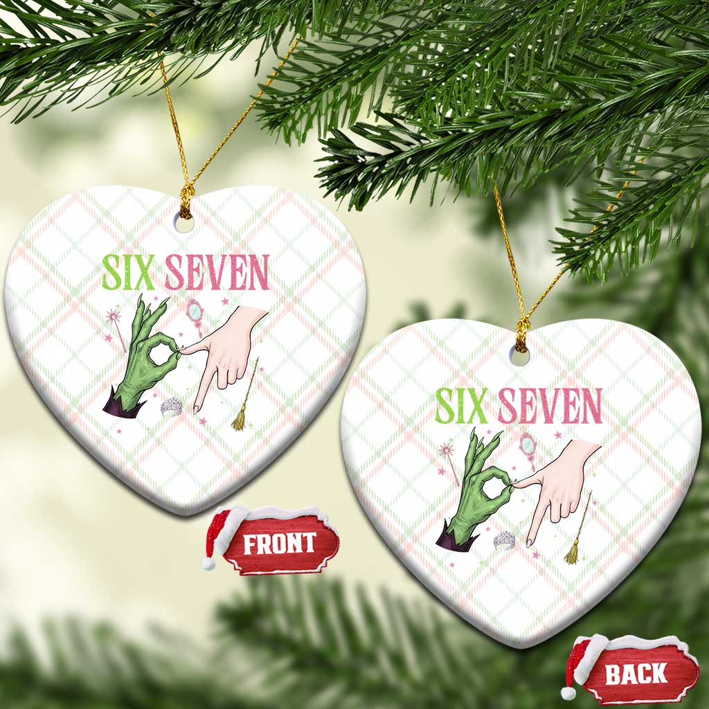 Funny Six Seven Witch Pink And Green Broomstick Magic Wand Ceramic Ornament - Print Your Wear