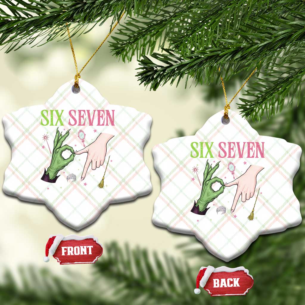 Funny Six Seven Witch Pink And Green Broomstick Magic Wand Ceramic Ornament - Print Your Wear