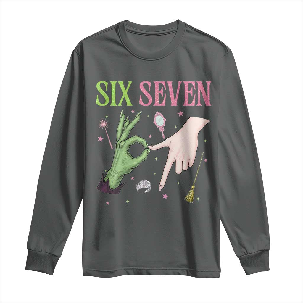 Funny Six Seven Witch Pink And Green Broomstick Magic Wand Long Sleeve Shirt TS11 Dark Heather Print Your Wear