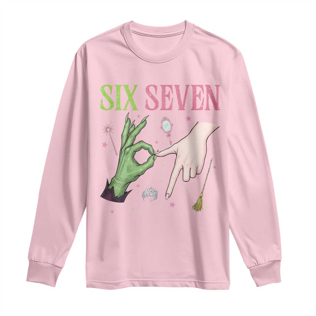 Funny Six Seven Witch Pink And Green Broomstick Magic Wand Long Sleeve Shirt TS11 Light Pink Print Your Wear