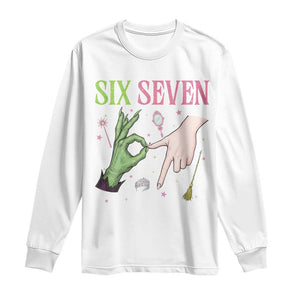 Funny Six Seven Witch Pink And Green Broomstick Magic Wand Long Sleeve Shirt TS11 White Print Your Wear