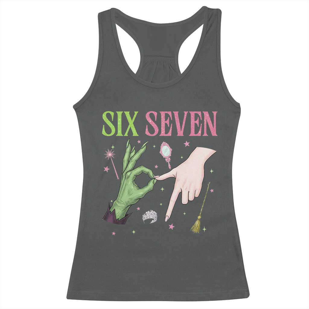 Funny Six Seven Witch Pink And Green Broomstick Magic Wand Racerback Tank Top TS11 Dark Heather Print Your Wear