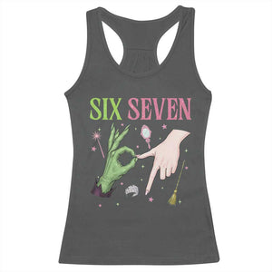 Funny Six Seven Witch Pink And Green Broomstick Magic Wand Racerback Tank Top - Print Your Wear