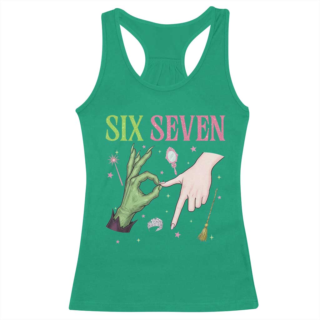 Funny Six Seven Witch Pink And Green Broomstick Magic Wand Racerback Tank Top - Print Your Wear