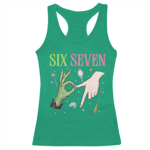 Funny Six Seven Witch Pink And Green Broomstick Magic Wand Racerback Tank Top - Print Your Wear