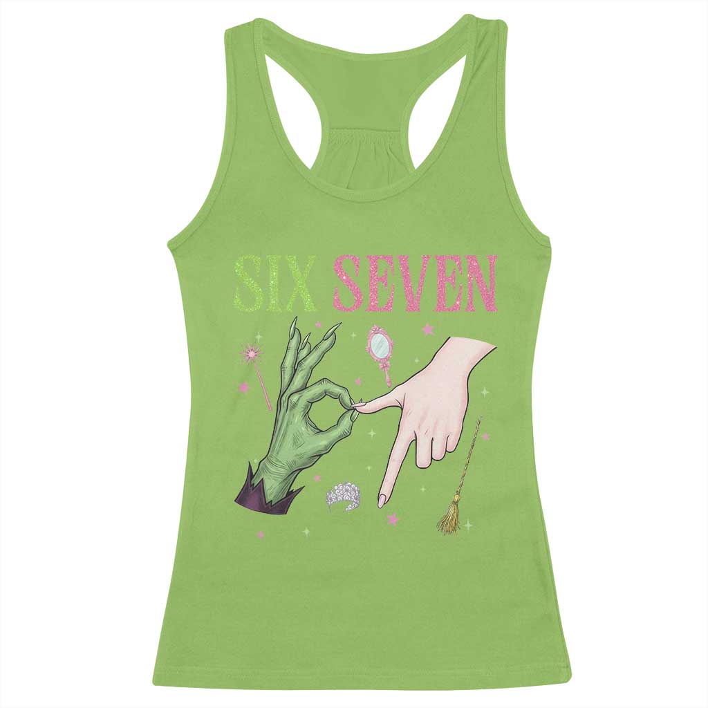 Funny Six Seven Witch Pink And Green Broomstick Magic Wand Racerback Tank Top - Print Your Wear