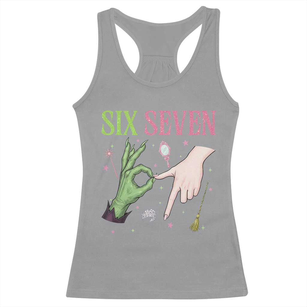 Funny Six Seven Witch Pink And Green Broomstick Magic Wand Racerback Tank Top - Print Your Wear