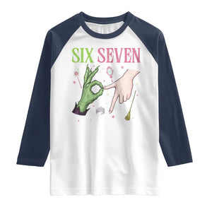 Funny Six Seven Witch Pink And Green Broomstick Magic Wand Raglan Shirt TS11 White Navy Print Your Wear