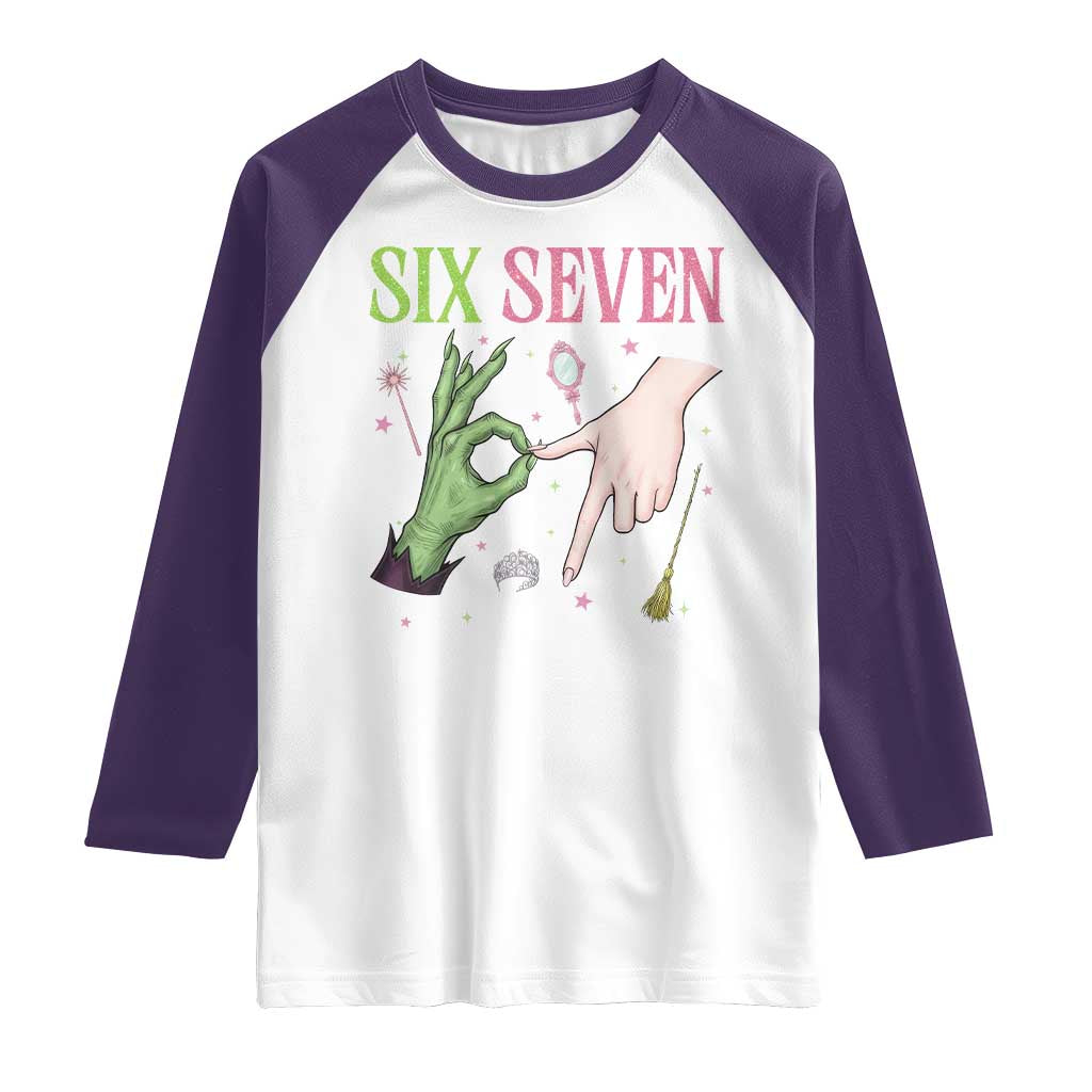 Funny Six Seven Witch Pink And Green Broomstick Magic Wand Raglan Shirt TS11 White Purple Print Your Wear