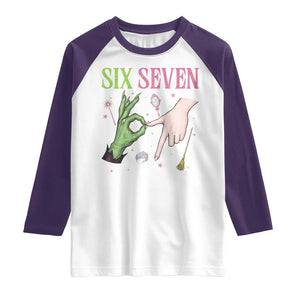 Funny Six Seven Witch Pink And Green Broomstick Magic Wand Raglan Shirt TS11 White Purple Print Your Wear