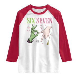 Funny Six Seven Witch Pink And Green Broomstick Magic Wand Raglan Shirt TS11 White Red Print Your Wear
