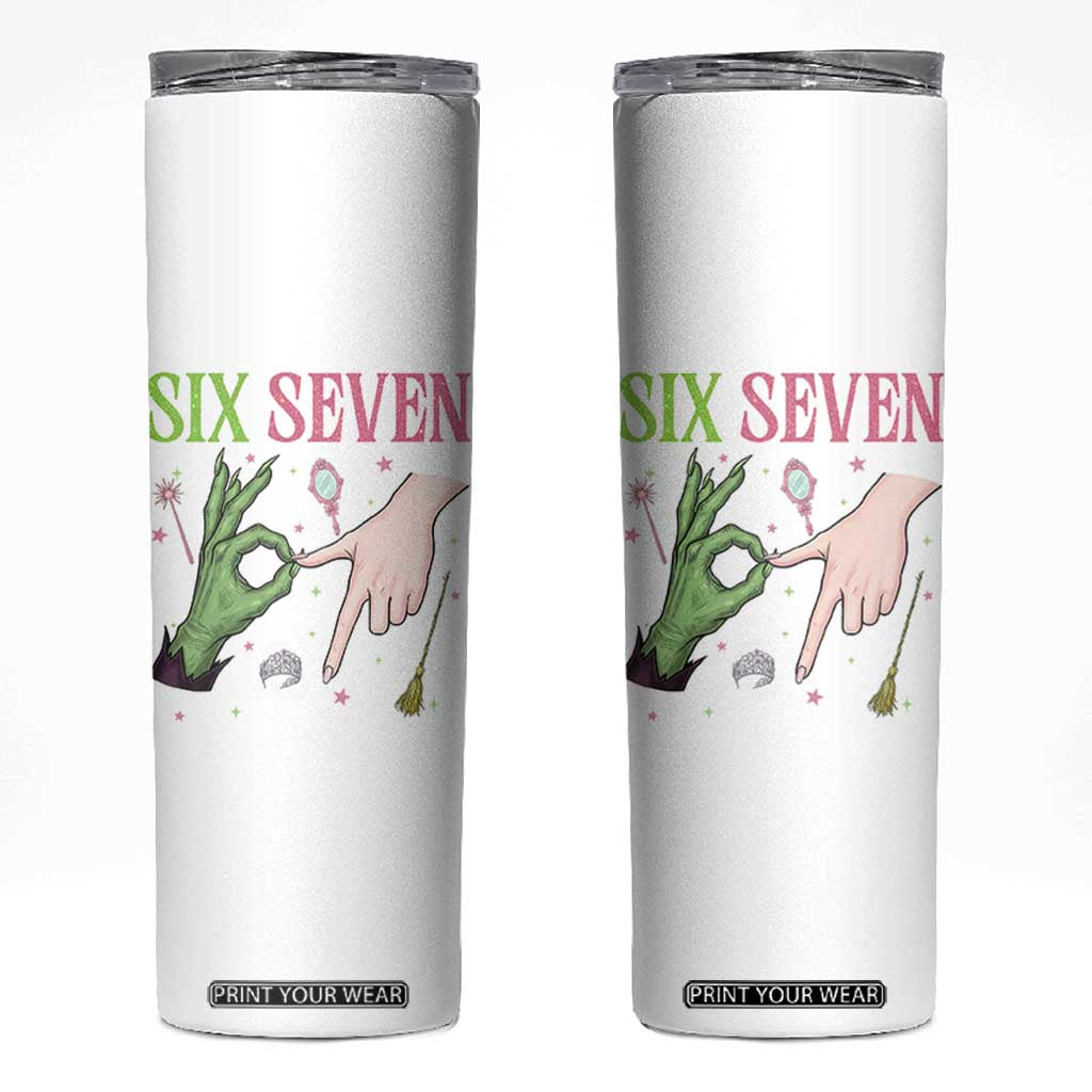 Funny Six Seven Witch Pink And Green Broomstick Magic Wand Skinny Tumbler TS11 White Print Your Wear