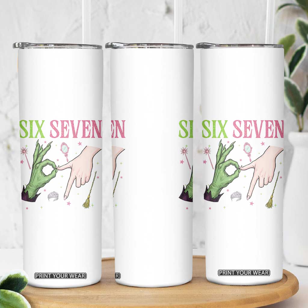 Funny Six Seven Witch Pink And Green Broomstick Magic Wand Skinny Tumbler TS11 Print Your Wear