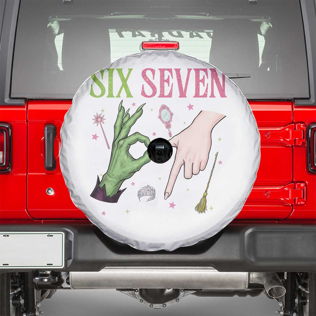 Funny Six Seven Witch Pink And Green Broomstick Magic Wand Spare Tire Cover TS11 White Print Your Wear