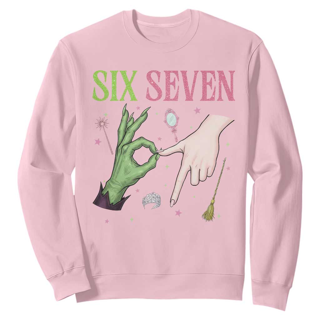 Funny Six Seven Witch Pink And Green Broomstick Magic Wand Sweatshirt TS11 Light Pink Print Your Wear