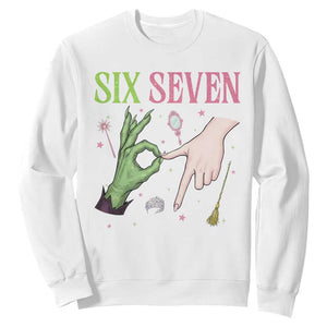 Funny Six Seven Witch Pink And Green Broomstick Magic Wand Sweatshirt TS11 White Print Your Wear