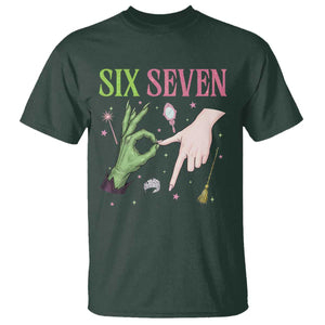 Funny Six Seven Witch Pink And Green Broomstick Magic Wand T Shirt TS11 Dark Forest Green Print Your Wear