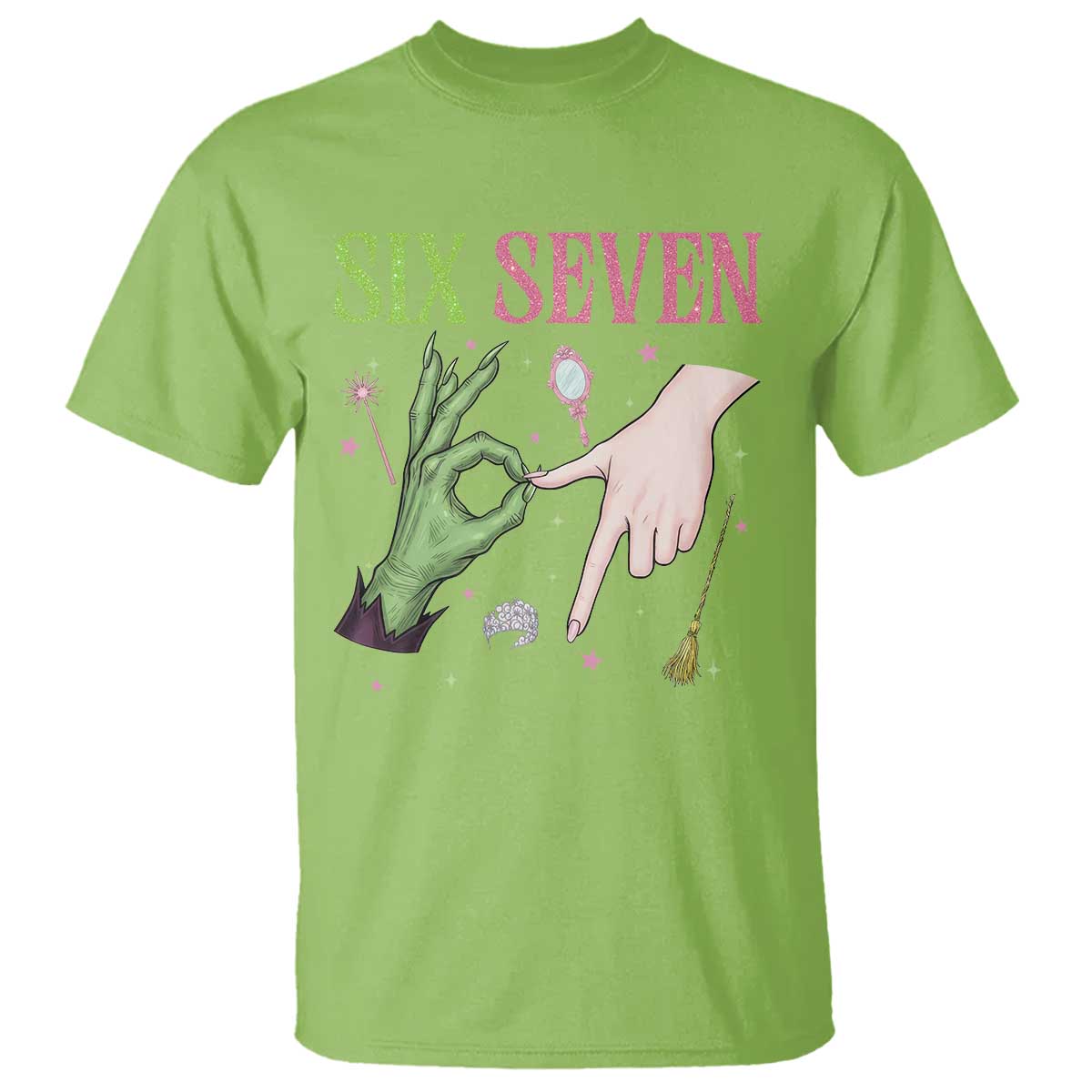 Funny Six Seven Witch Pink And Green Broomstick Magic Wand T Shirt TS11 Lime Print Your Wear