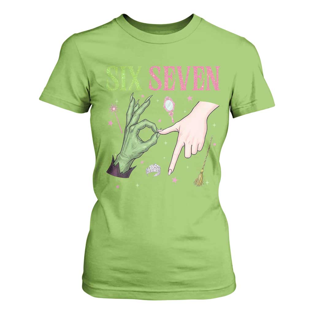 Funny Six Seven Witch Pink And Green Broomstick Magic Wand T Shirt For Women TS11 Lime Print Your Wear