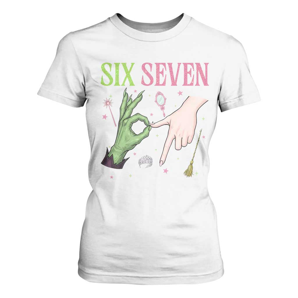 Funny Six Seven Witch Pink And Green Broomstick Magic Wand T Shirt For Women TS11 White Print Your Wear
