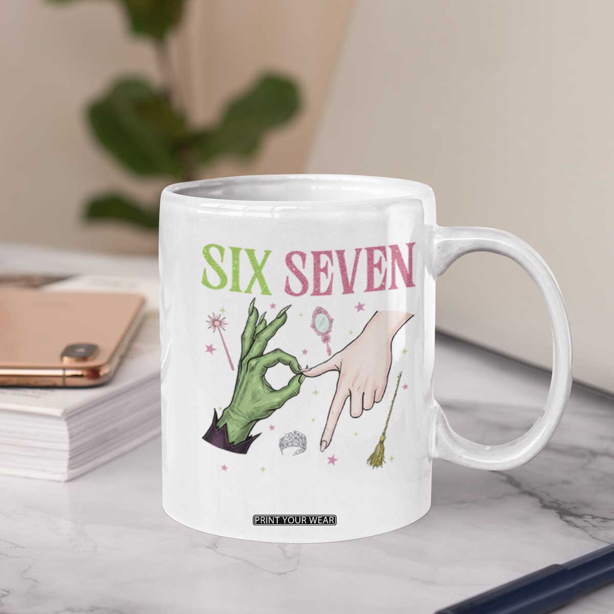 Funny Six Seven Witch Pink And Green Broomstick Magic Wand Coffee Mug TS11 Print Your Wear