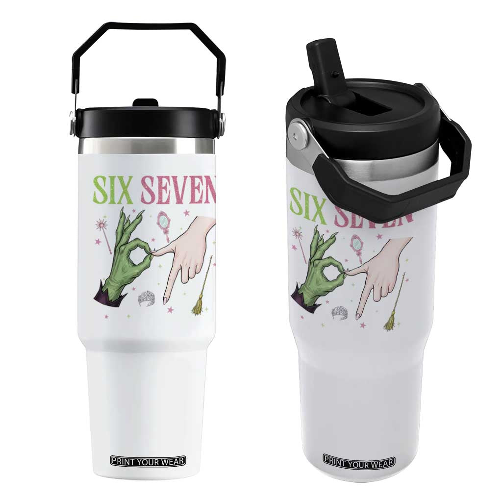 Funny Six Seven Witch Pink And Green Broomstick Magic Wand Flip Straw Tumbler TS11 One Size: 30 oz White Print Your Wear