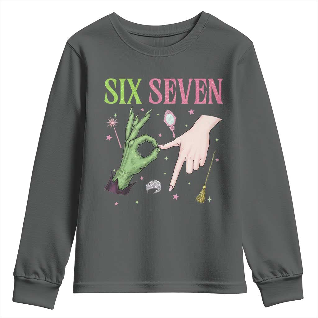 Funny Six Seven Witch Pink And Green Broomstick Magic Wand Youth Sweatshirt TS11 Dark Heather Print Your Wear