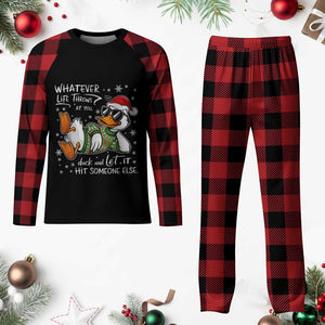 Funny Whatever Life Throws At You Duck And Let It Hit Someone Else Christmas Plaid Pajama Set - Print Your Wear