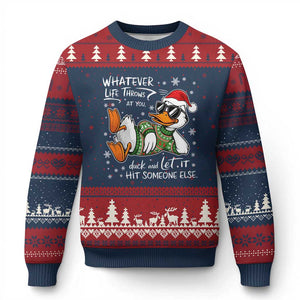 Funny Whatever Life Throws At You Duck And Let It Hit Someone Else Xmas Ugly Christmas Sweater TS11 Navy Red Print Your Wear