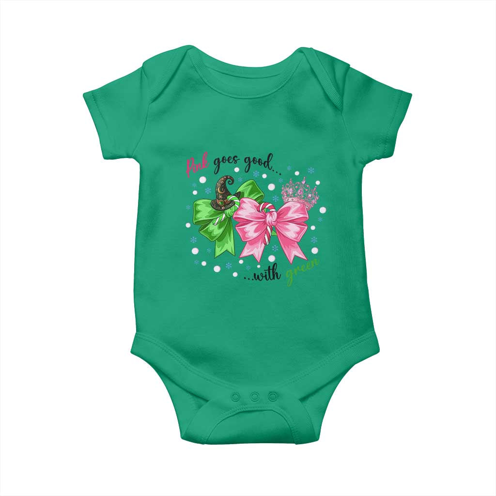 Funny Christmas Witch Pink Goes Good With Green Baby Onesie TS11 Irish Green Print Your Wear