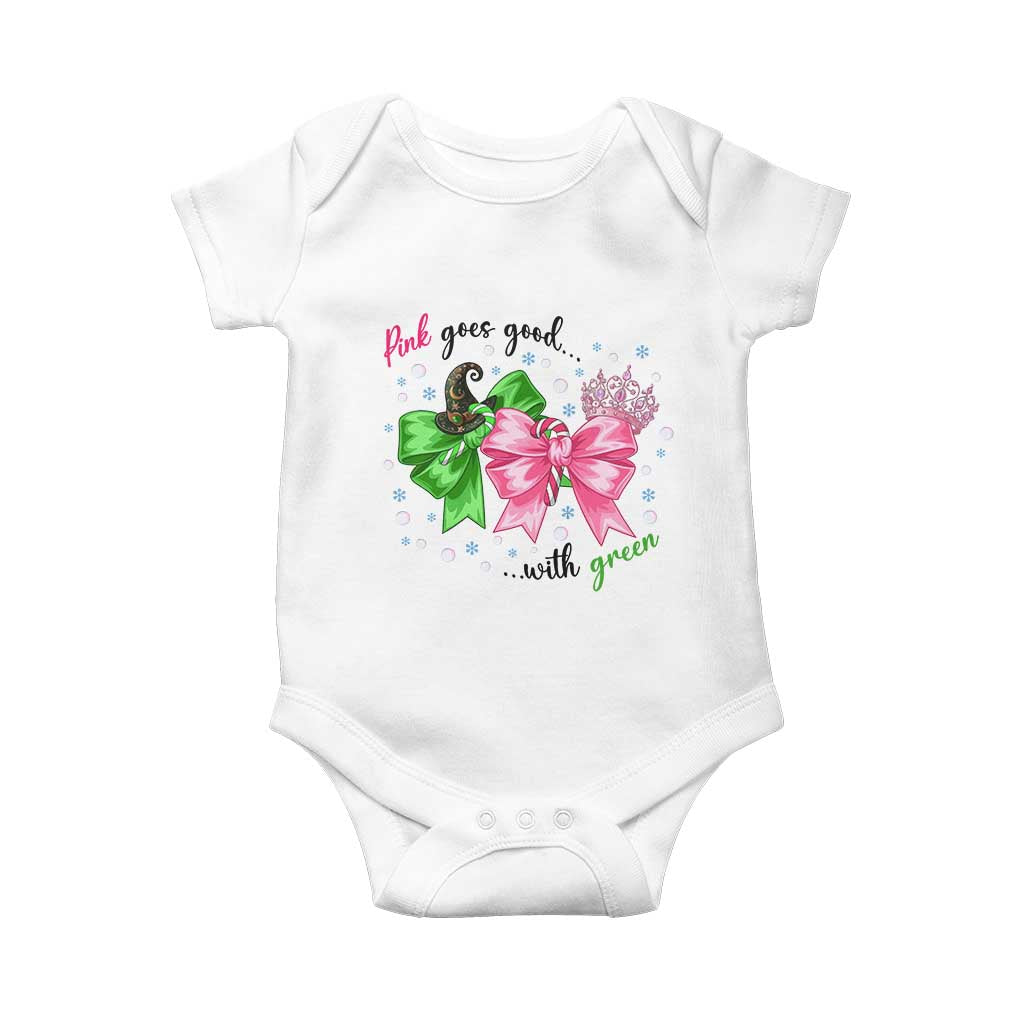 Funny Christmas Witch Pink Goes Good With Green Baby Onesie TS11 White Print Your Wear
