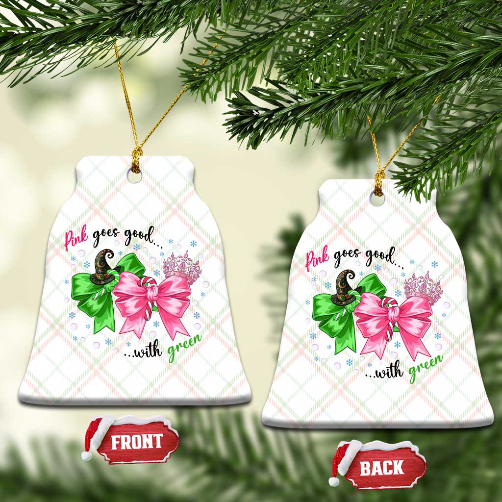 Funny Christmas Witch Pink Goes Good With Green Ceramic Ornament - Print Your Wear