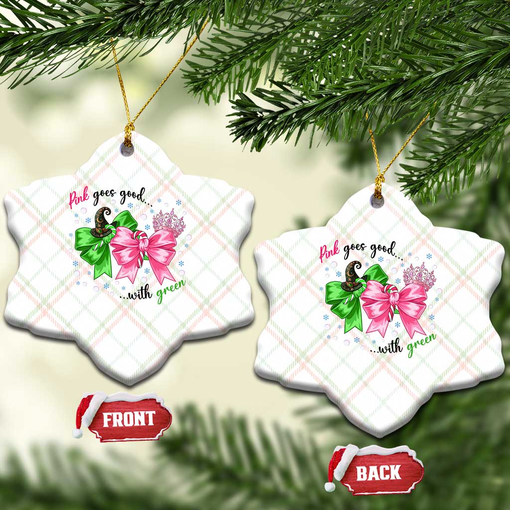 Funny Christmas Witch Pink Goes Good With Green Ceramic Ornament - Print Your Wear