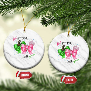 Funny Christmas Witch Pink Goes Good With Green Ceramic Ornament - Print Your Wear