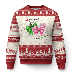 Funny Christmas Witch Pink Goes Good With Green Ugly Christmas Sweater TS11 Beige Red Print Your Wear